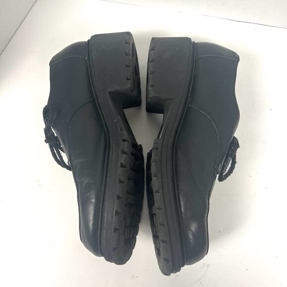 ESprit 7.5 Black Lace Up Oxford Chunky Shoes 90s Y2K Leather School Girl CLAY - Picture 5 of 10